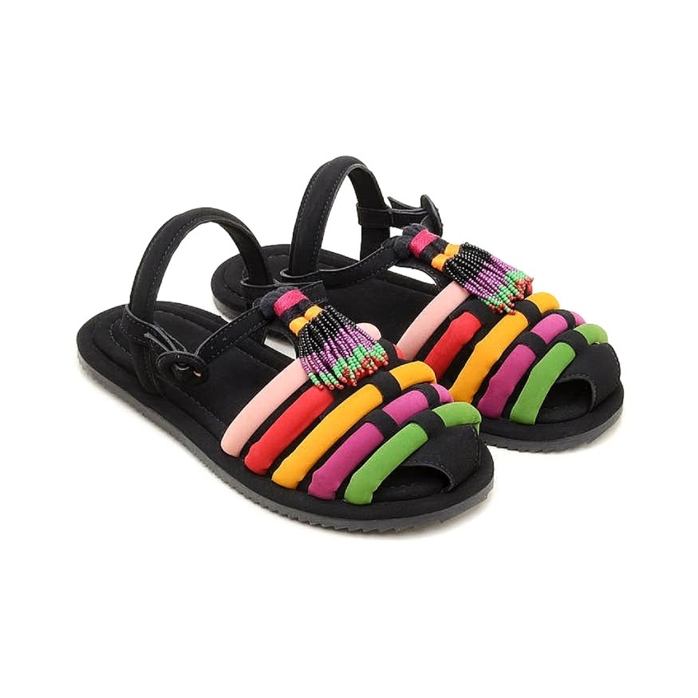 Farm Rio x Anthropologie Beaded Fringe Rainbow Tube Strappy Sandal